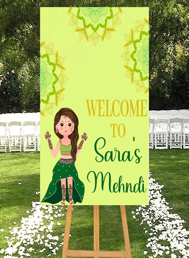 Theme My Party Custom Indian Mehendi Ceremony Welcome Sign Board - Personalized Indian Pre Wedding Mehendi Wedding Sign Board - Indian Ceremony Welcome Sign for Mehendi Decoration - Image 2
